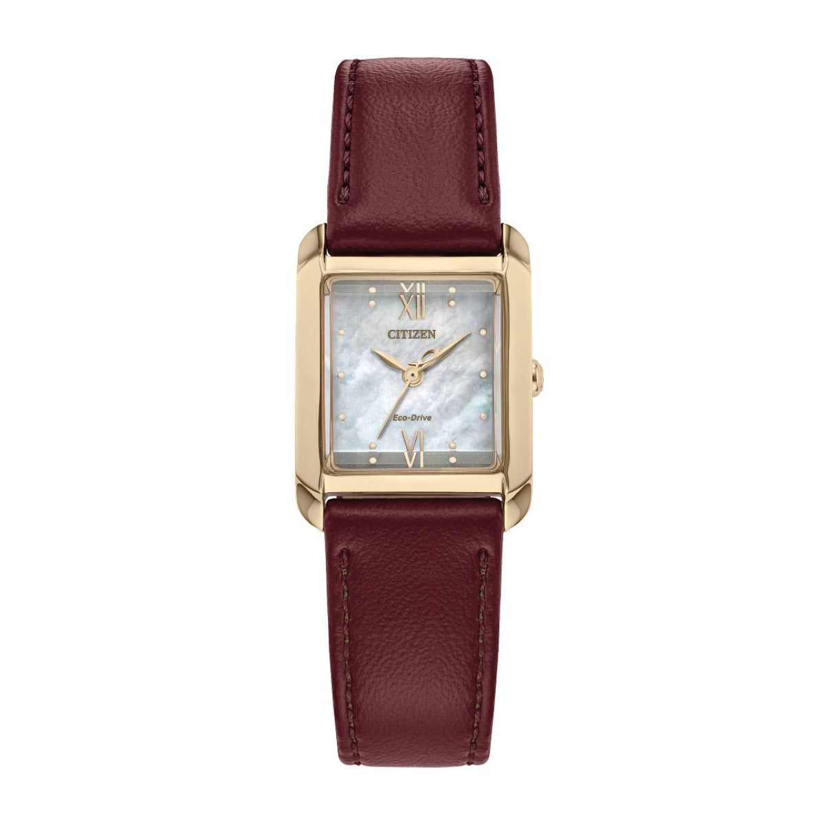 Citizen Ladies' Bianca Pink Gold-Tone Stainless Steel Watch with Mother of Pearl Dial & Brown Leather Strap