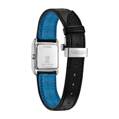 Citizen Ladies' L Bianca Eco-Drive Stainless Steel Watch with Black Dial & Leather Strap front view