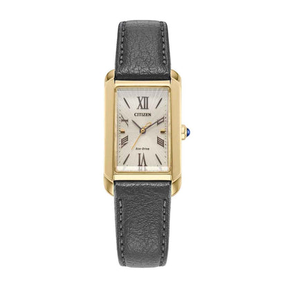 Citizen Ladies' L Bianca Eco-Drive Gold-Tone Stainless Steel Watch with Gold Dial & Gray Leather Strap