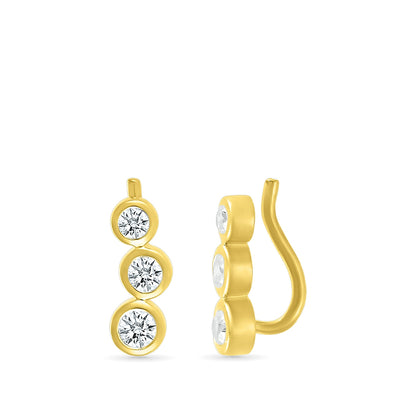 1/4 ct. tw. Diamond 3-Stone Bezel Set Ear Climber in 10K Yellow Gold front view