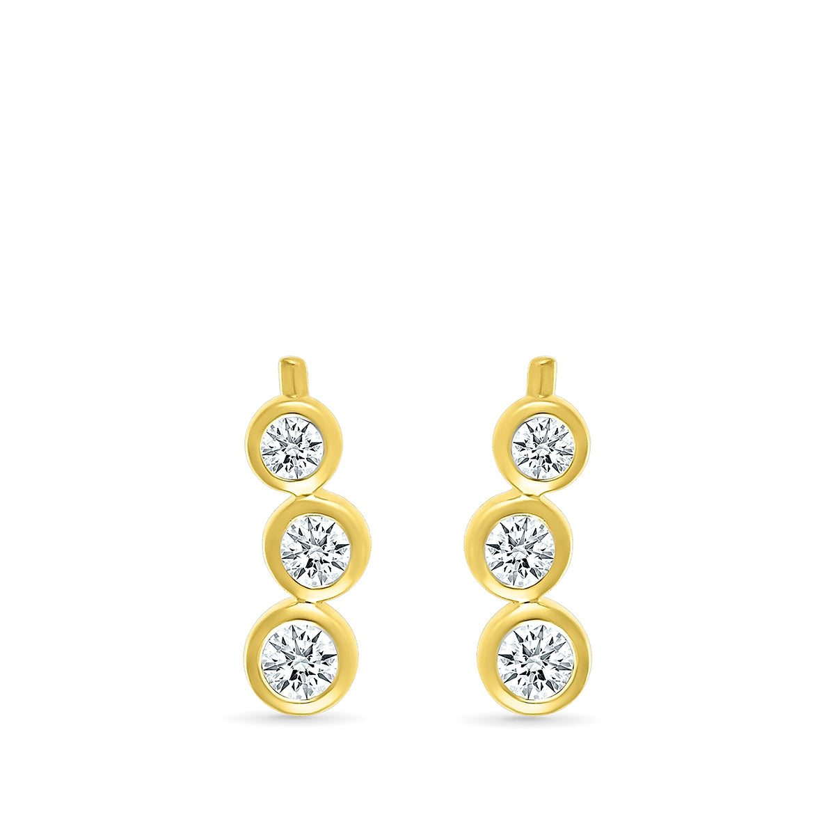 1/4 ct. tw. Diamond 3-Stone Bezel Set Ear Climber in 10K Yellow Gold close-up detail