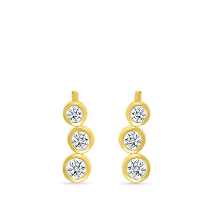 1/4 ct. tw. Diamond 3-Stone Bezel Set Ear Climber in 10K Yellow Gold close-up detail