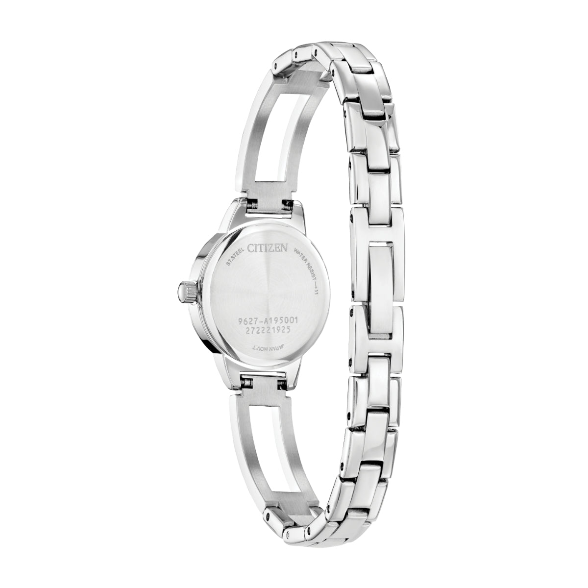 Citizen Ladies' Classics Stainless Steel Watch with White Dial & Crystal Accents close-up detail