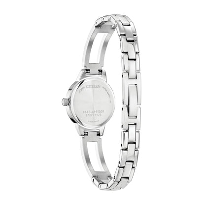 Citizen Ladies' Classics Stainless Steel Watch with White Dial & Crystal Accents close-up detail