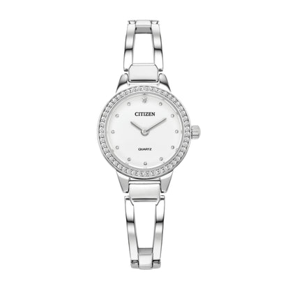 Citizen Ladies' Classics Stainless Steel Watch with White Dial & Crystal Accents