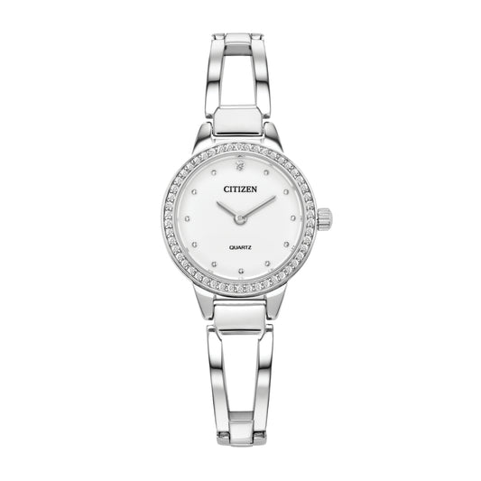 Citizen Ladies' Classics Stainless Steel Watch with White Dial & Crystal Accents