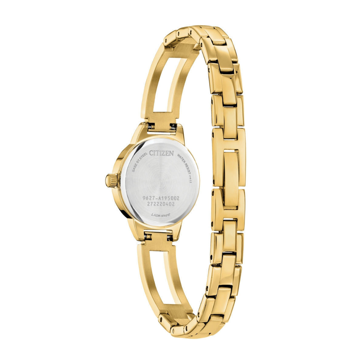 Citizen Ladies' Classics Gold-Tone Stainless Steel Watch with Black Dial & Crystal Accents close-up detail