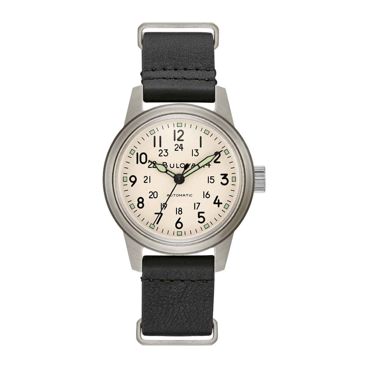 Bulova Men's Stainless Steel Hack Watch with Black Leather NATO Strap