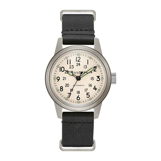 Bulova Men's Stainless Steel Hack Watch with Black Leather NATO Strap