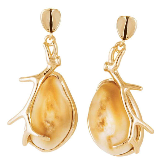 Ladies' Elk Ivory Antler Earrings in 10K Yellow Gold - I30047 Wind River