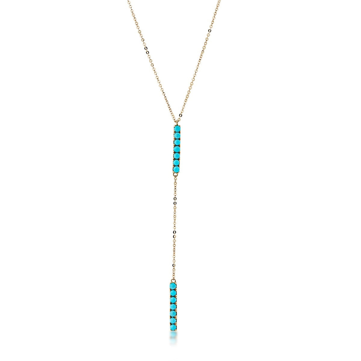 Genuine Round Turquoise Lariat Bar Necklace in 10K Yellow Gold
