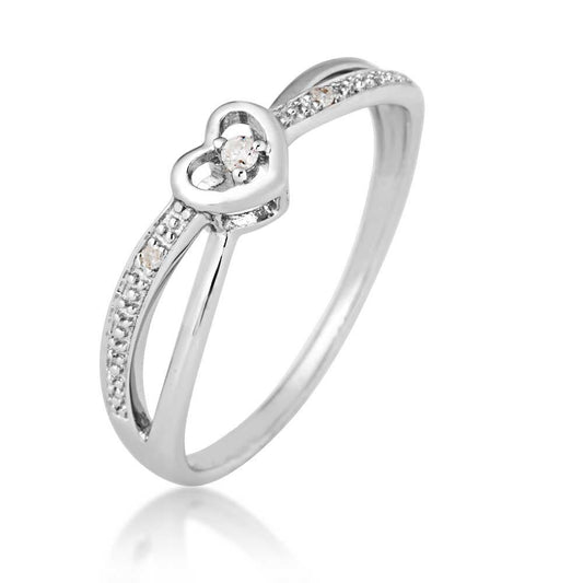 I Promise .025 ct. tw. Round Diamond Heart Promise Ring in Sterling Silver close-up detail