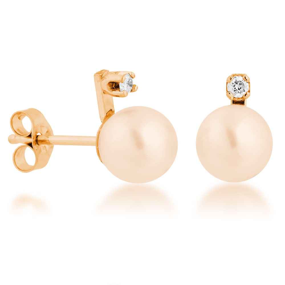 Ladies' 6mm Pearl and Diamond Earrings in 14K Yellow Gold