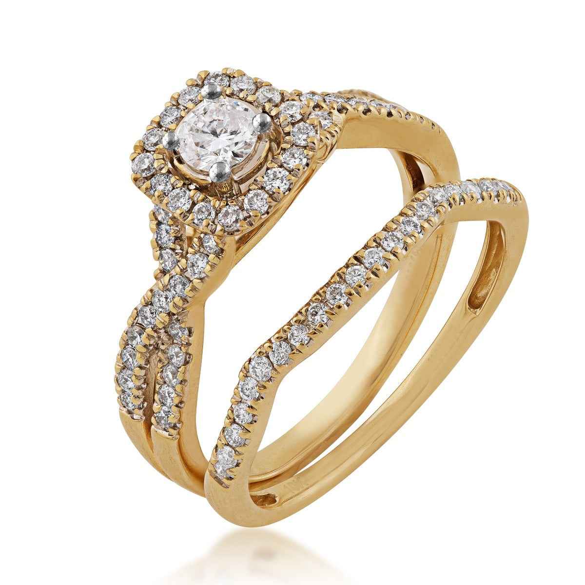 True Promise 5/8 ct. tw. Round Brilliant Diamond Halo Wedding Set in 10K Yellow Gold close-up detail