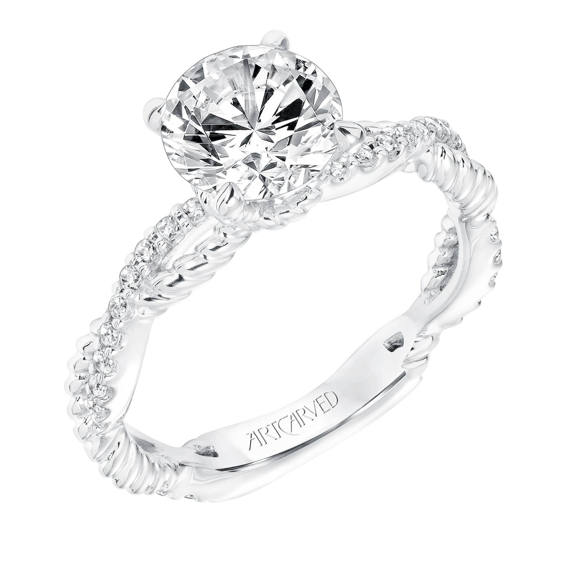 Artcarved Contemporary 1/5 ct. tw. Diamond Semi-Mount Engagement Ring with Twisted Band in 14K White Gold front view