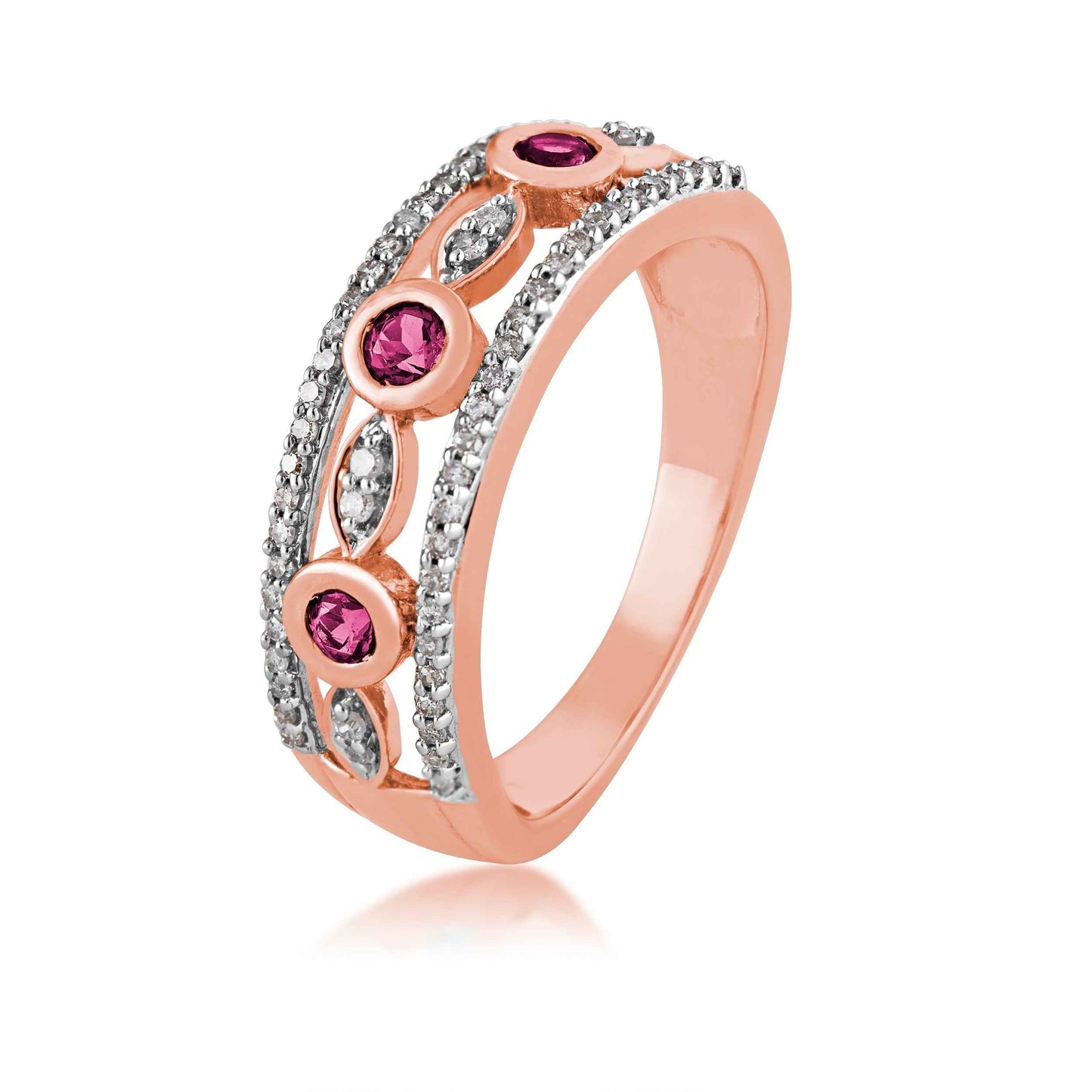 Genuine Rhodolite Garnet & 1/5 ct. tw. Diamond Fashion Ring in 10K Pink Gold front view