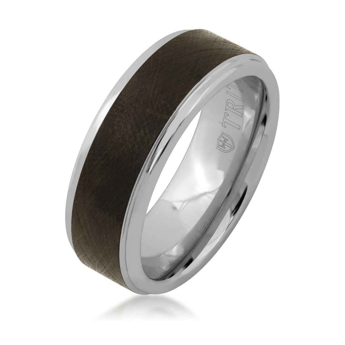 Triton Men's 8MM Tungsten Grey Wedding Band with Florentine Finish Center 11 front view