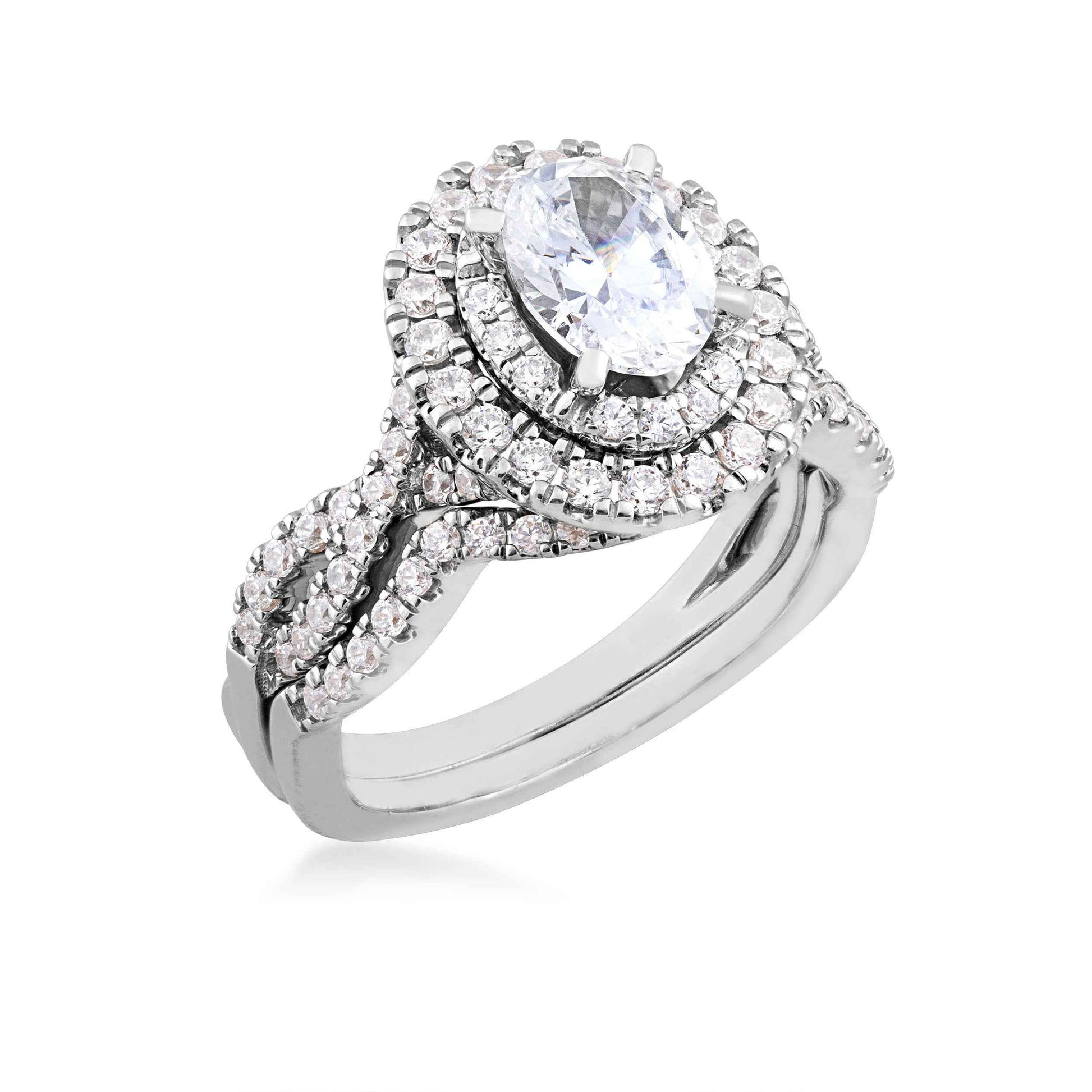 Amaura Collection 1-7/8 ct. tw. Oval Double-Halo Diamond Wedding Set in 14K White Gold front view