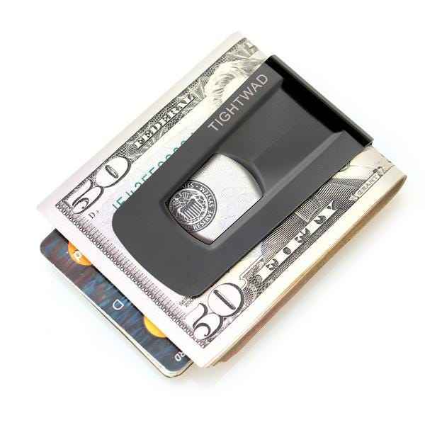 Tightwad Black Steel Money Clip TW front view