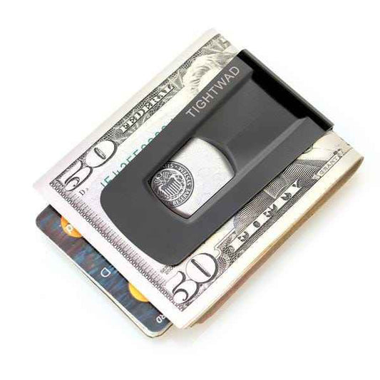 Tightwad Black Steel Money Clip TW front view