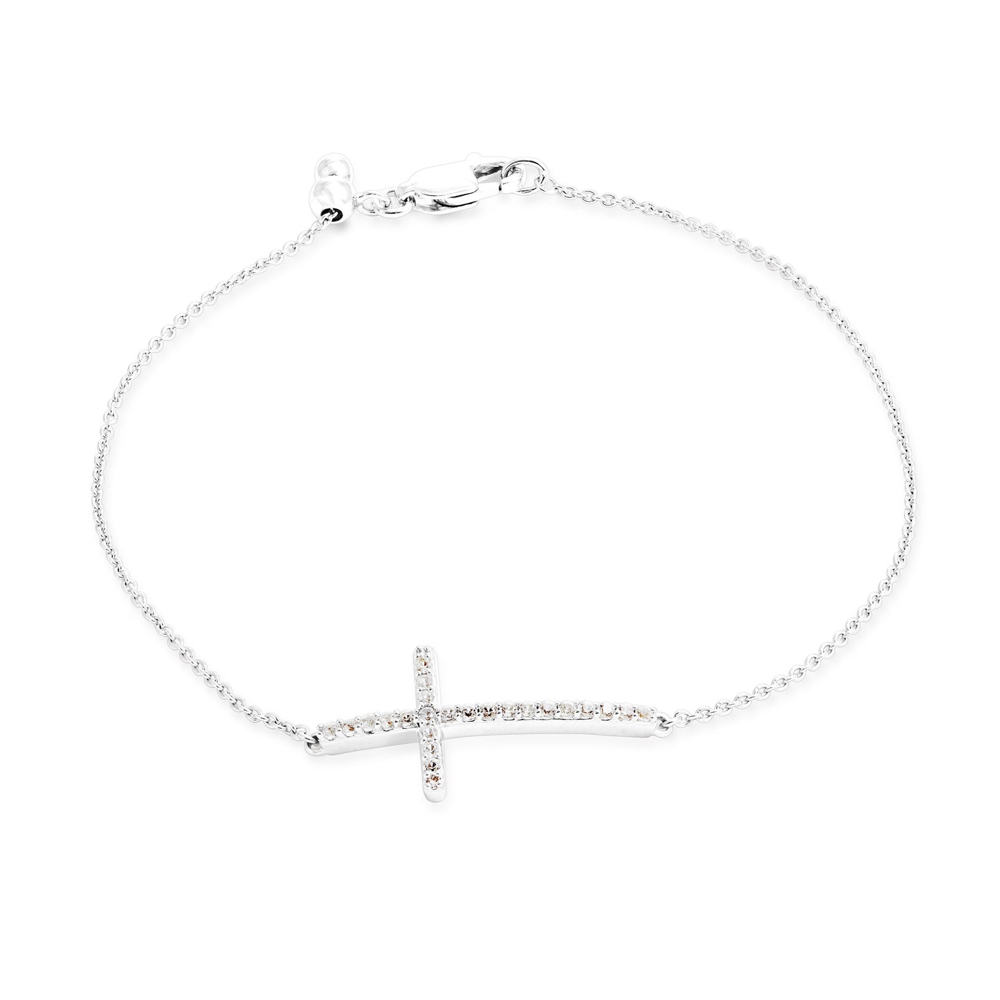 Created White Sapphire Sideways Cross Bolo Bracelet in Sterling Silver