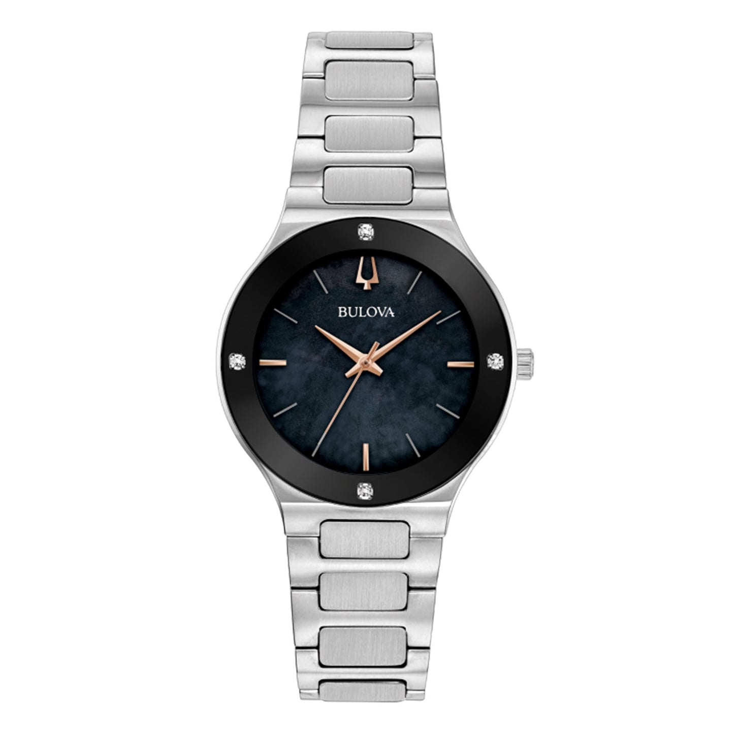 Bulova Ladies' Millennia Stainless Steel Watch with Black Mother-of-Pearl Dial and Silvertone Bracelet