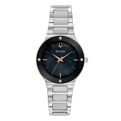 Bulova Ladies' Millennia Stainless Steel Watch with Black Mother-of-Pearl Dial and Silvertone Bracelet