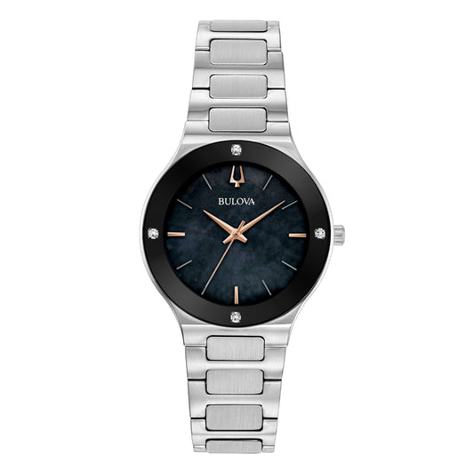 Bulova Ladies' Millennia Stainless Steel Watch with Black Mother-of-Pearl Dial and Silvertone Bracelet