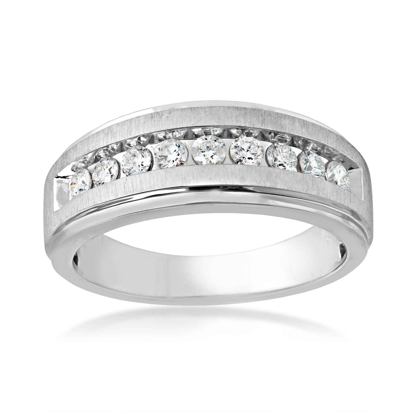 Men's 1/2 ct. tw Round Brilliant Diamond Wedding Band with Brushed Center & Polished Step-Edge in 10K White Gold