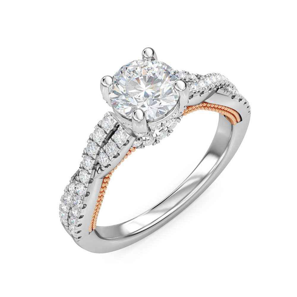 Designed With Love 3/8 ct. tw. Diamond Semi-Mount Engagement Ring with Twist Band in 14K White & Pink Gold front view