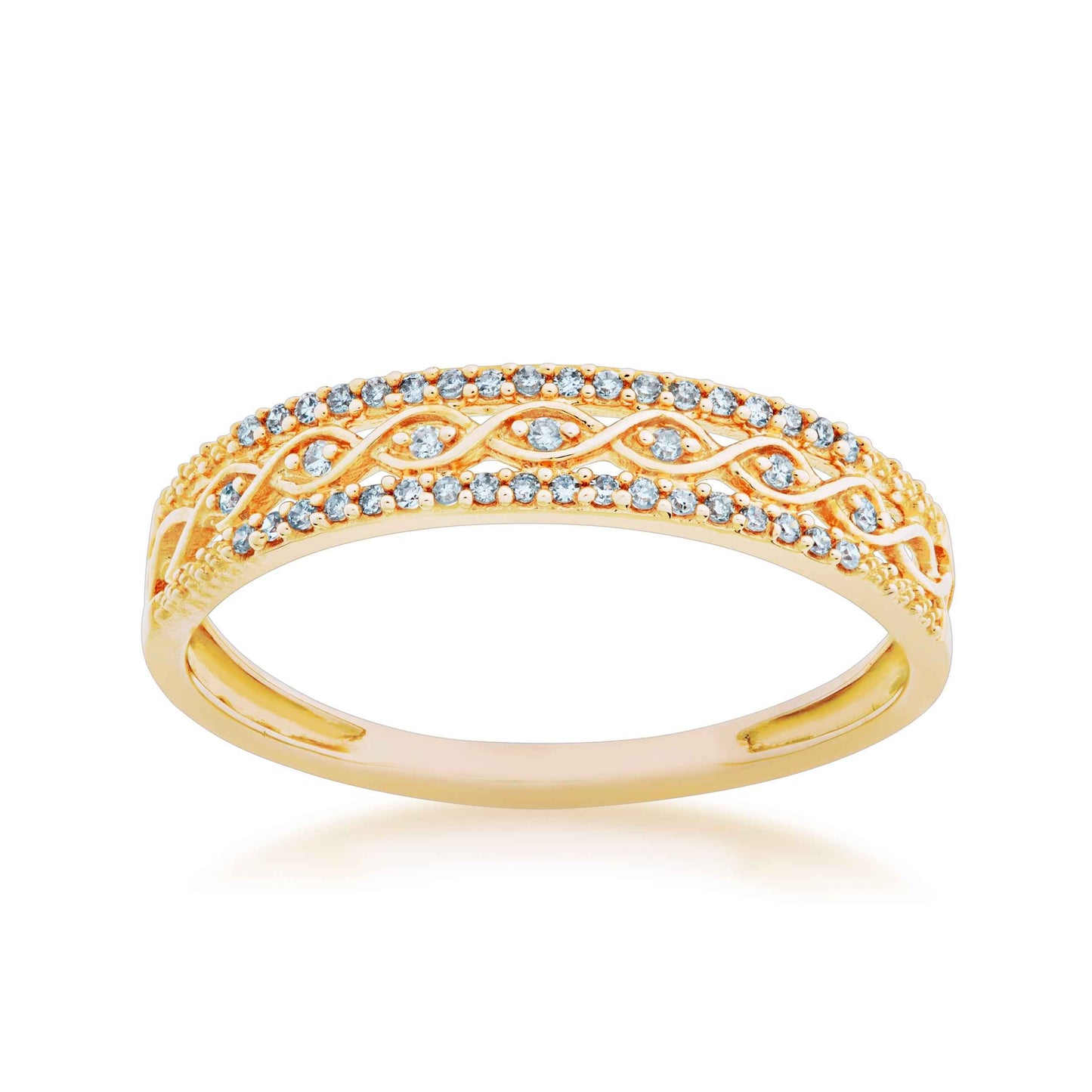 1/10 ct. tw. Diamond Fashion Band with Filigree Design in 10K Yellow Gold