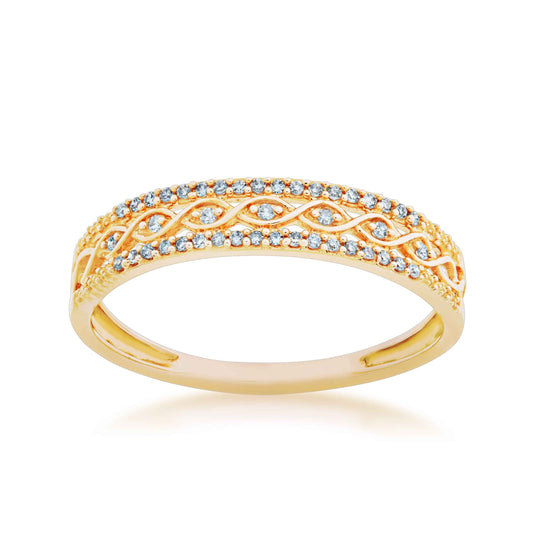 1/10 ct. tw. Diamond Fashion Band with Filigree Design in 10K Yellow Gold