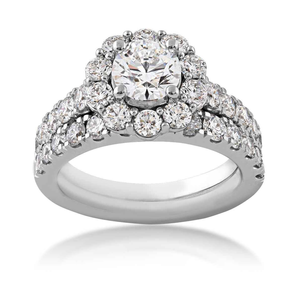 Adamante 3 ct. tw. Round Lab-Grown Diamond Halo Wedding Set with Diamond Melee Band in 14K White Gold