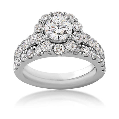 Adamante 3 ct. tw. Round Lab-Grown Diamond Halo Wedding Set with Diamond Melee Band in 14K White Gold