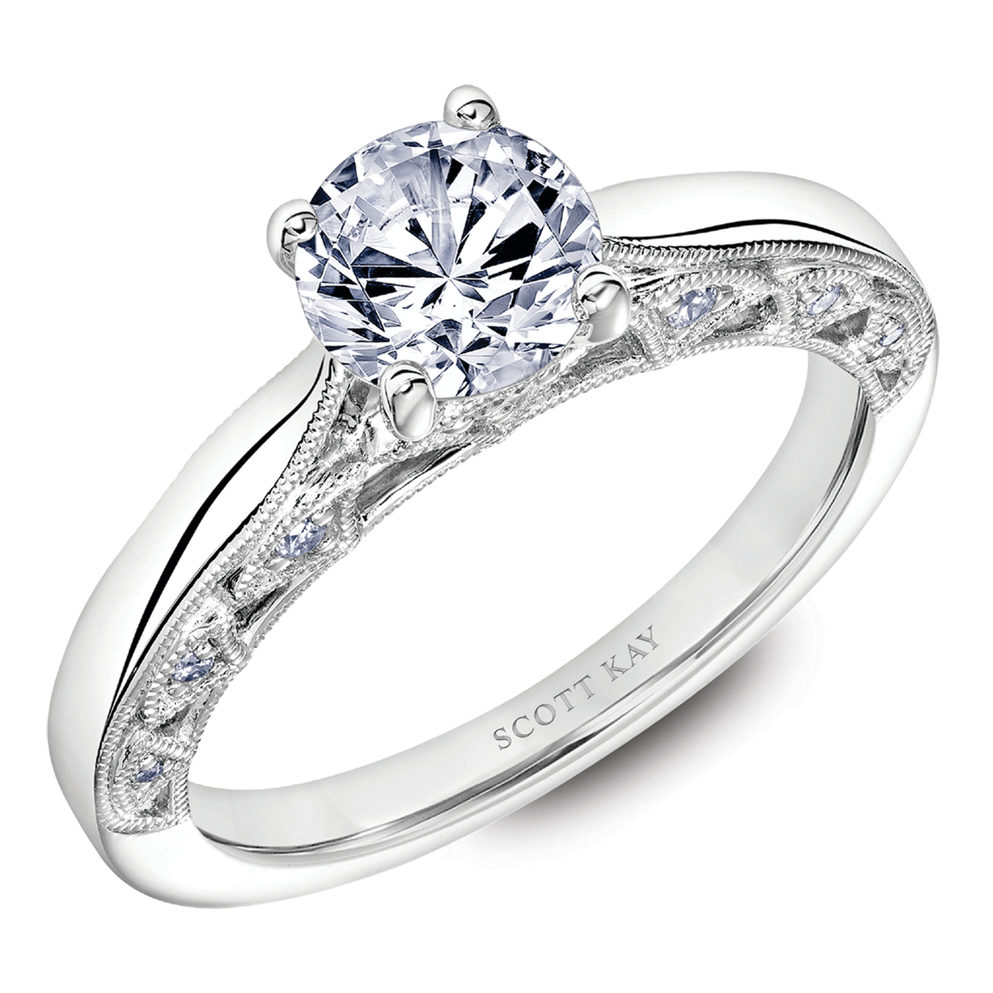 Scott Kay Heavens Gates 1/7 ct. tw. Diamond Semi-Mount Engagement Ring with Smooth Band and Outer Diamond & Milgrain Design