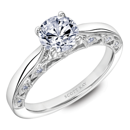 Scott Kay Heavens Gates 1/7 ct. tw. Diamond Semi-Mount Engagement Ring with Smooth Band and Outer Diamond & Milgrain Design