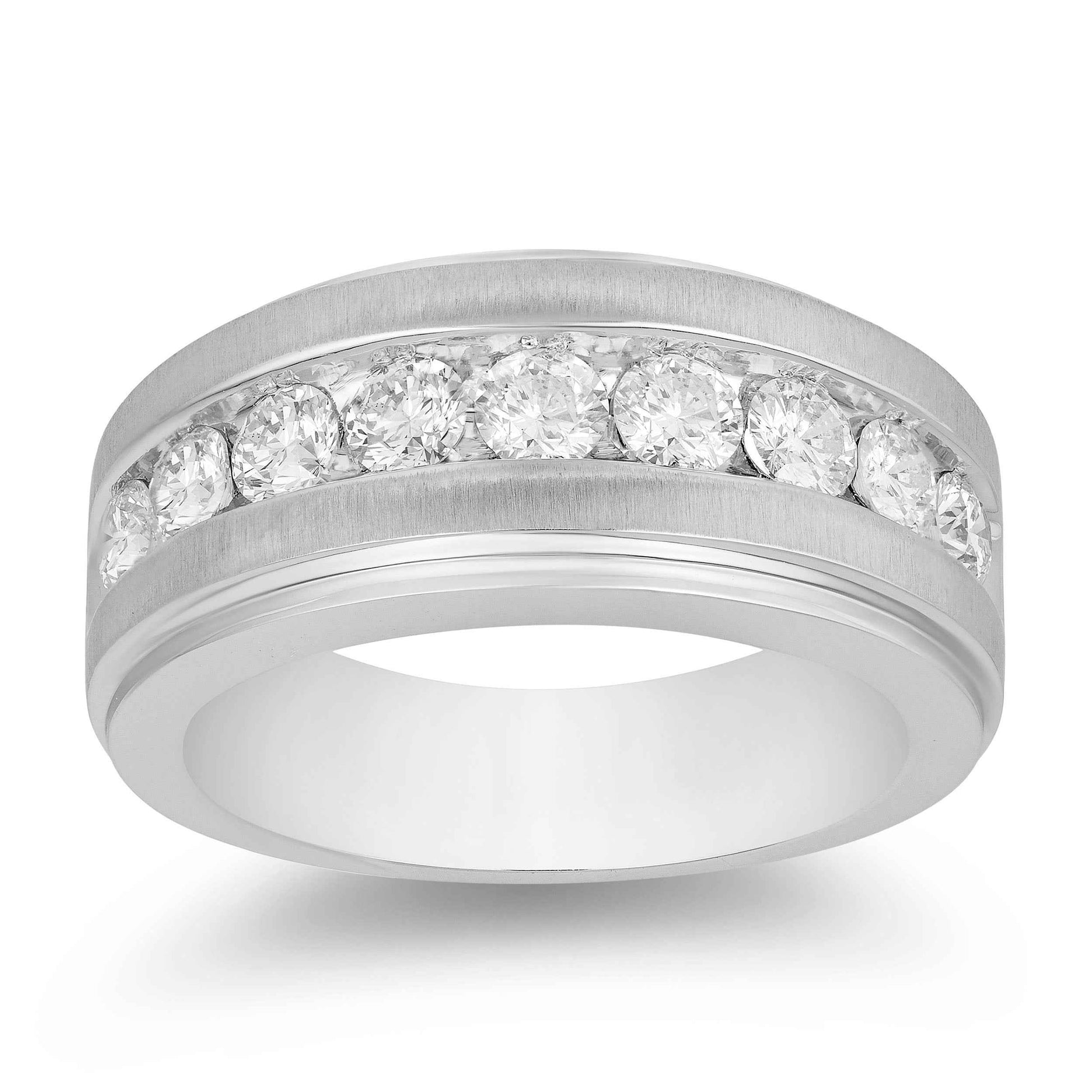 Men's 1-1/2 ct. tw. Round Brilliant Channel-Set Diamond Wedding Band with Brushed Center & Polished Step-Edge in 10K White