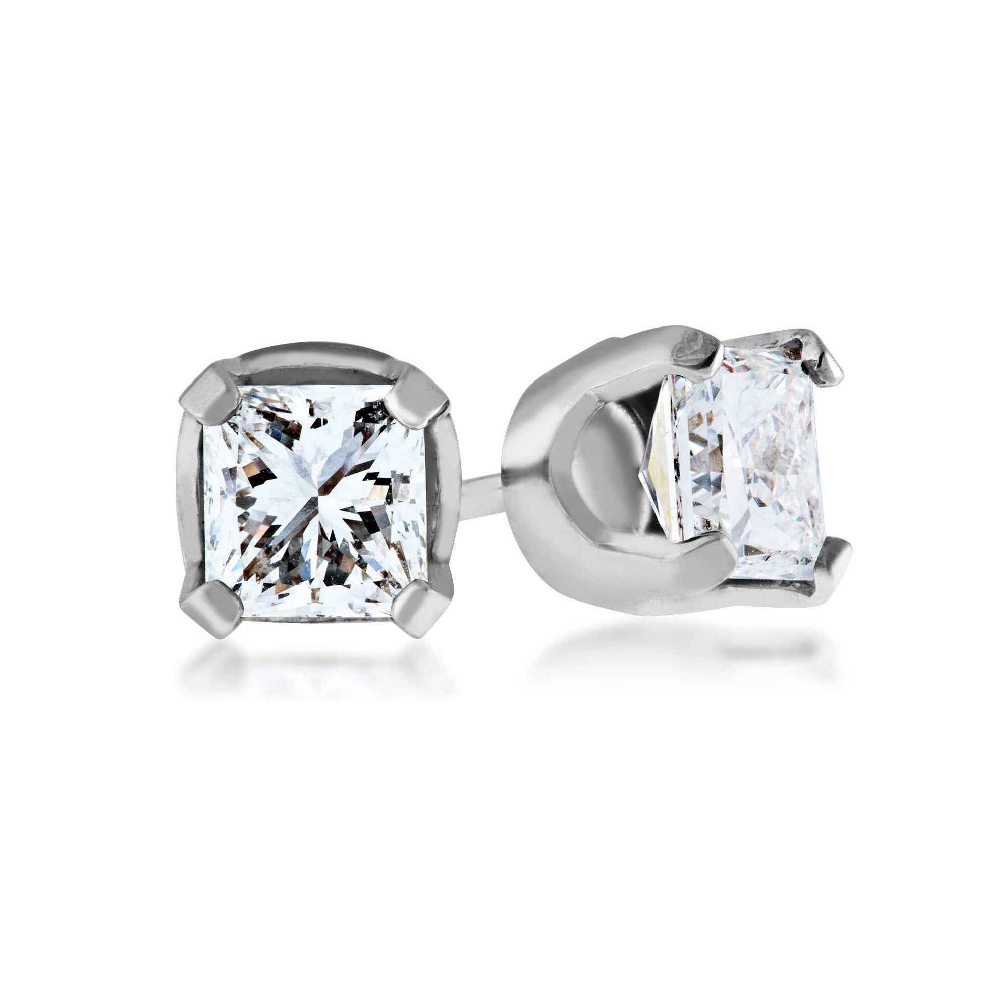 1/2 ct. tw. AAA Quality Princess Cut Diamond Solitaire Earrings in 14K White Gold