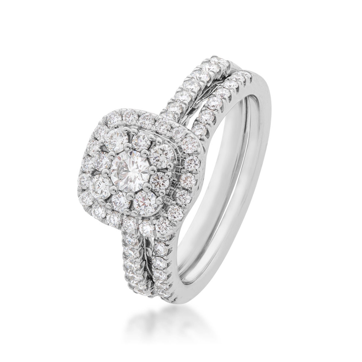 Adamante 1 ct. tw. Round Cluster Lab-Grown Diamond Wedding Set with Halo in 10K White Gold front view