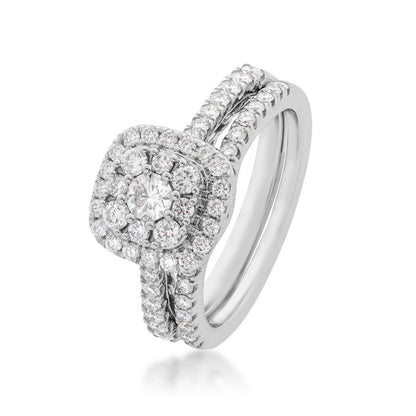 Adamante 1 ct. tw. Round Cluster Lab-Grown Diamond Wedding Set with Halo in 10K White Gold front view