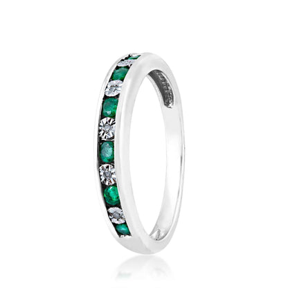 Genuine Round Emerald and .015 ct. tw. Diamond Channel Set Fashion Ring in 10K White Gold front view