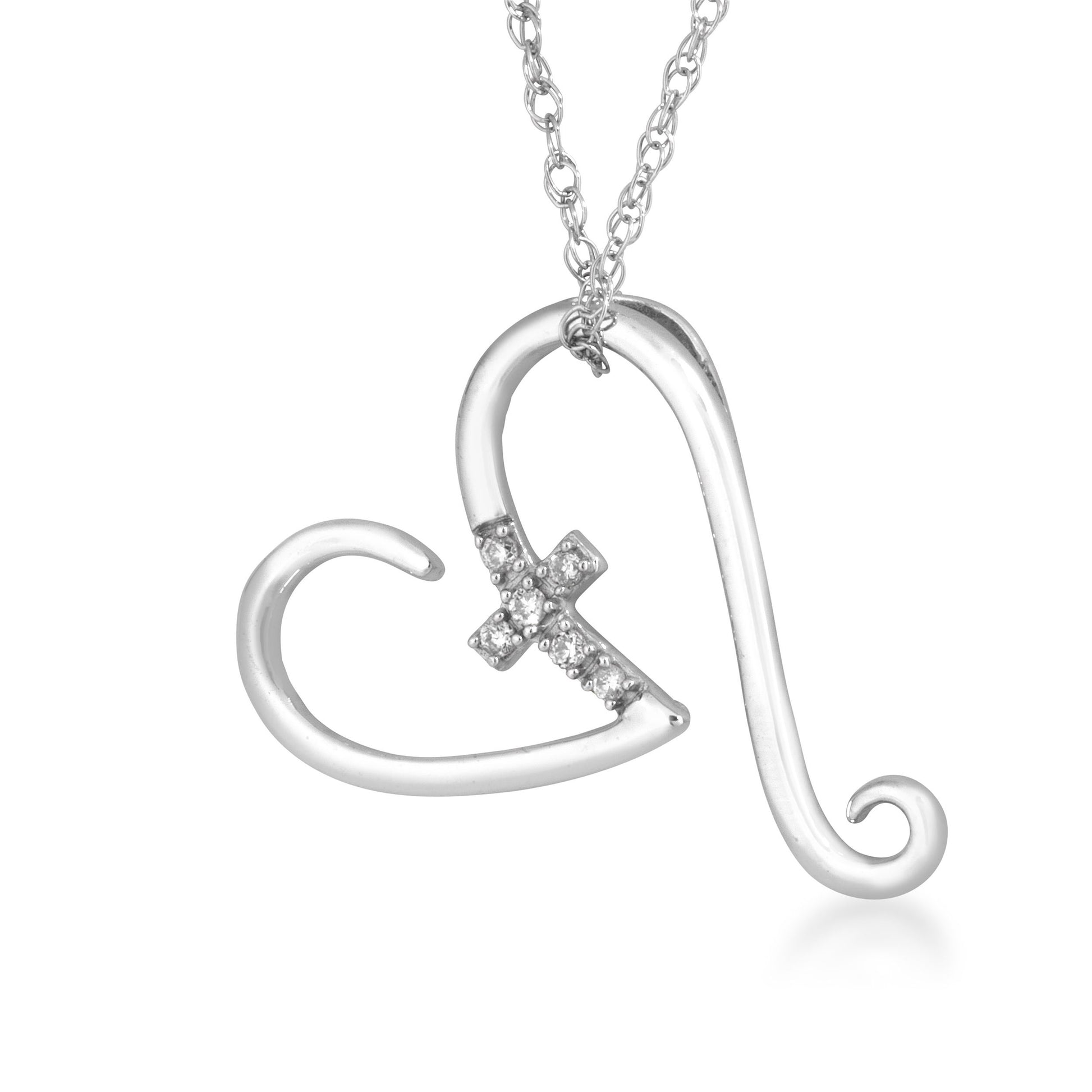 Steal Her Heart 1/20 ct. tw. Diamond Cross & Heart Pendant in Sterling Silver
