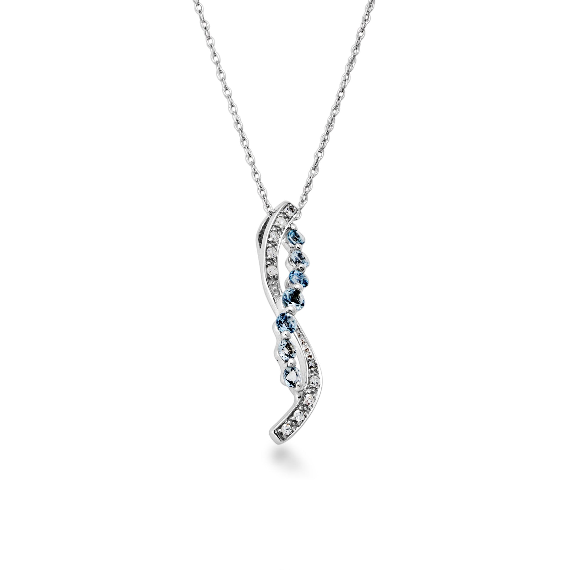 Aquamarine and .055 ct. tw. Diamond Twisted Fashion Pendant in 10K White Gold