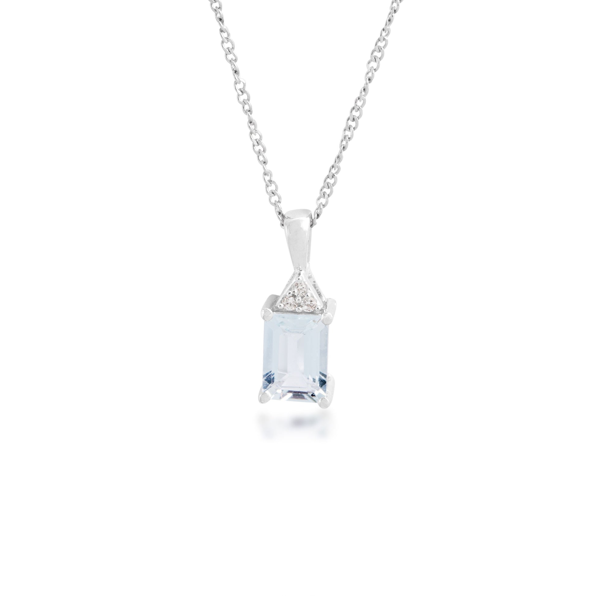 Emerald Cut Aquamarine & Created White Sapphire Pendant in Sterling Silver