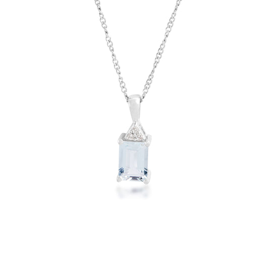 Emerald Cut Aquamarine & Created White Sapphire Pendant in Sterling Silver