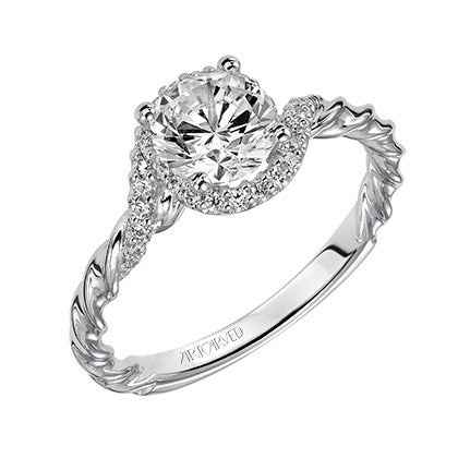Artcarved Contemporary 1/7 ct. tw. Halo Diamond Semi-Mount Engagement Ring with Twisted Band Design in 14k White front view