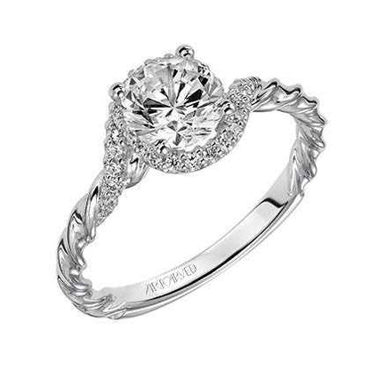 Artcarved Contemporary 1/7 ct. tw. Halo Diamond Semi-Mount Engagement Ring with Twisted Band Design in 14k White front view
