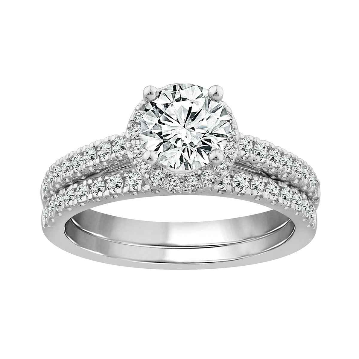 Noventa 1-1/4 ct. tw. Round Brilliant Diamond Halo Wedding Set in 14K White Gold side profile