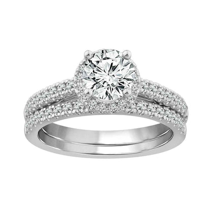 Noventa 1-1/4 ct. tw. Round Brilliant Diamond Halo Wedding Set in 14K White Gold side profile