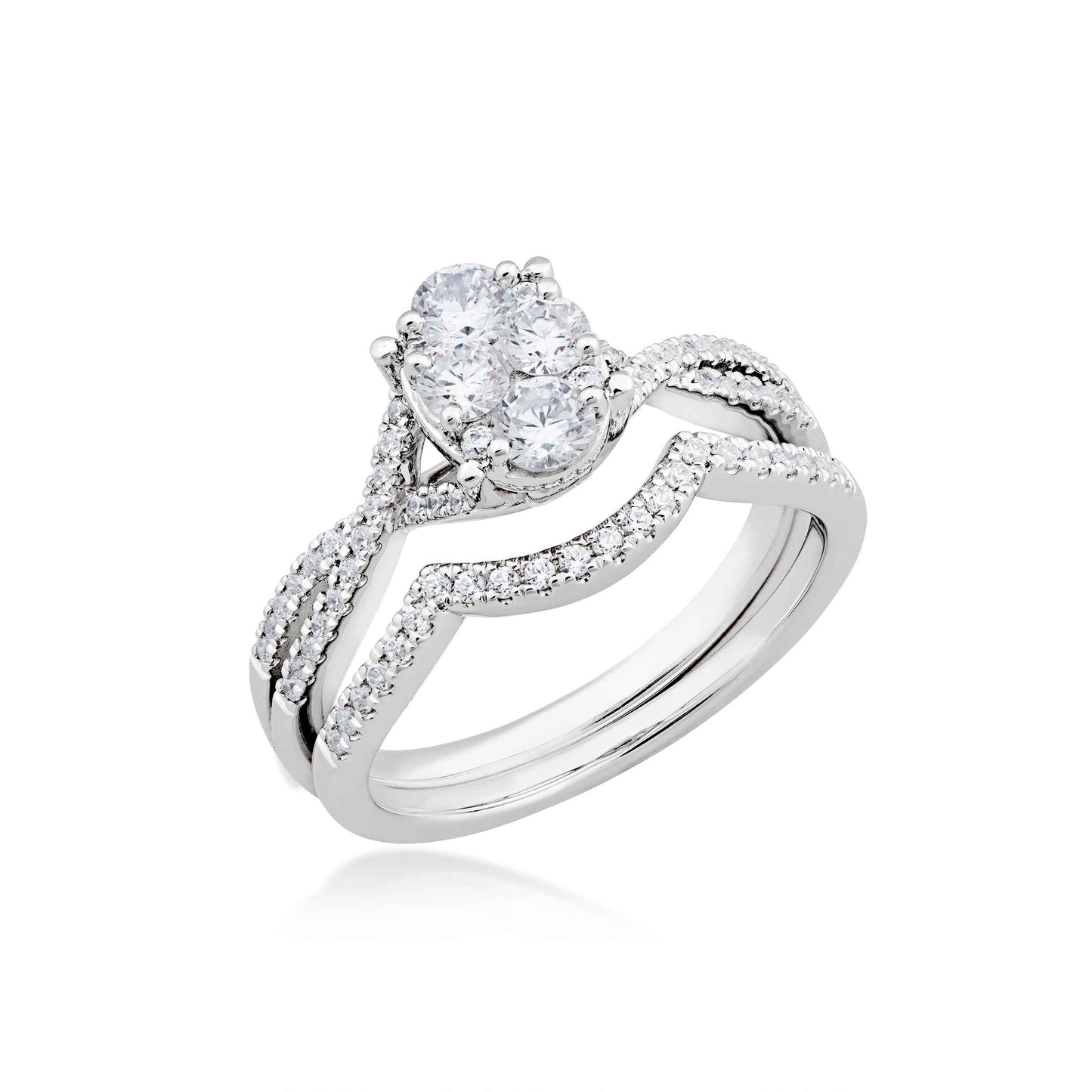 Fairytale Diamonds 7/8 ct. tw. Oval Composite Wedding Set with Side Twisted Band in 10K White Gold close-up detail
